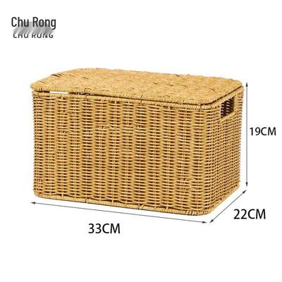 Ins-Stil geflochtener Desktop-Aufbewahrungskorb aus Kunst rattan mit Deckel
