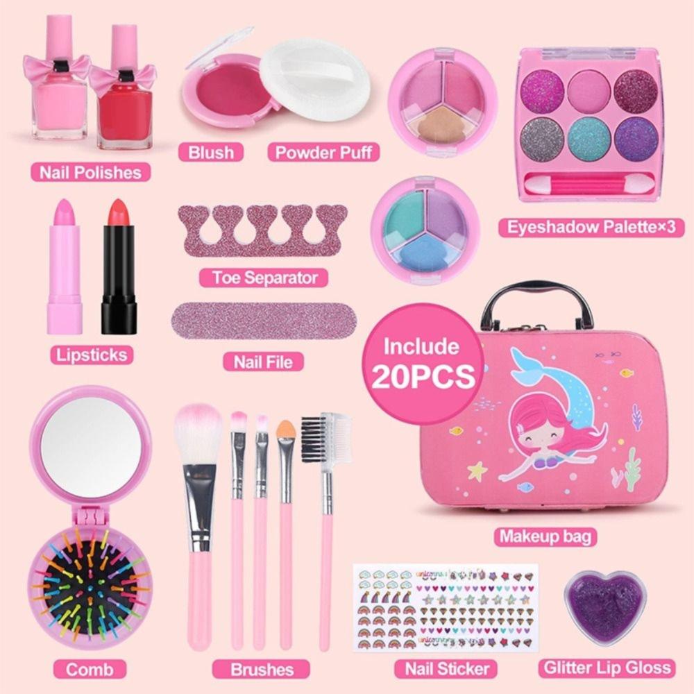New Washable Girls Make Up Toys Pretend Birthday Gift Princess Play Makeup Set Non Toxic Kids Make Up Bag Kit