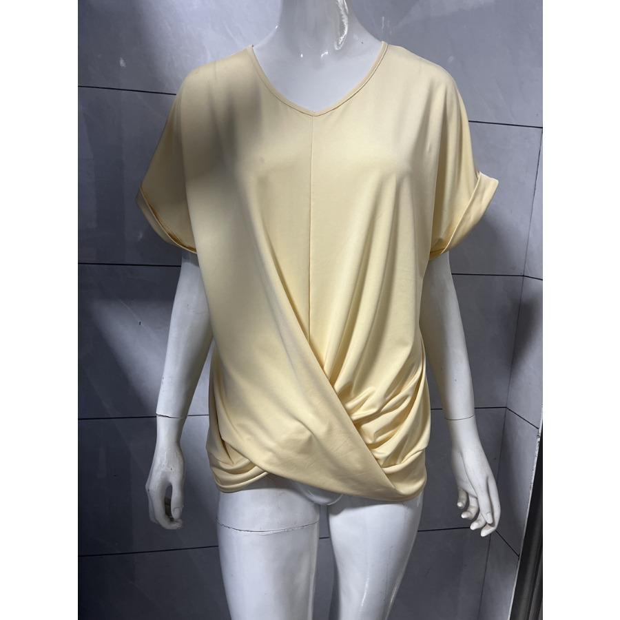 Elegant Short Sleeved Top for Spring and Summer Solid Color V-neck Women's T-shirts