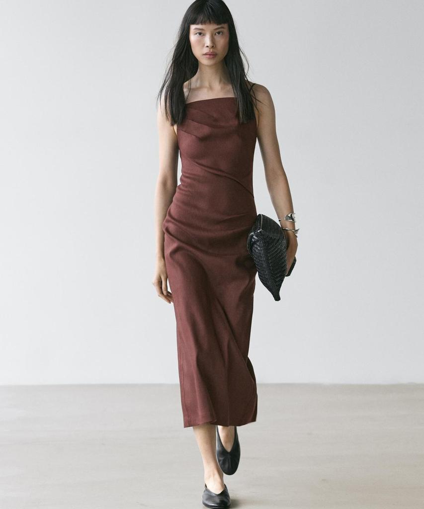Masimodutti Linen Stretch Strap Knee-Length Dress