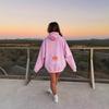 Sunset Beach Hoodie, Threaded Shoulder Sleeves, Sweater Print Trendy Fashion Hooded Sweater Top