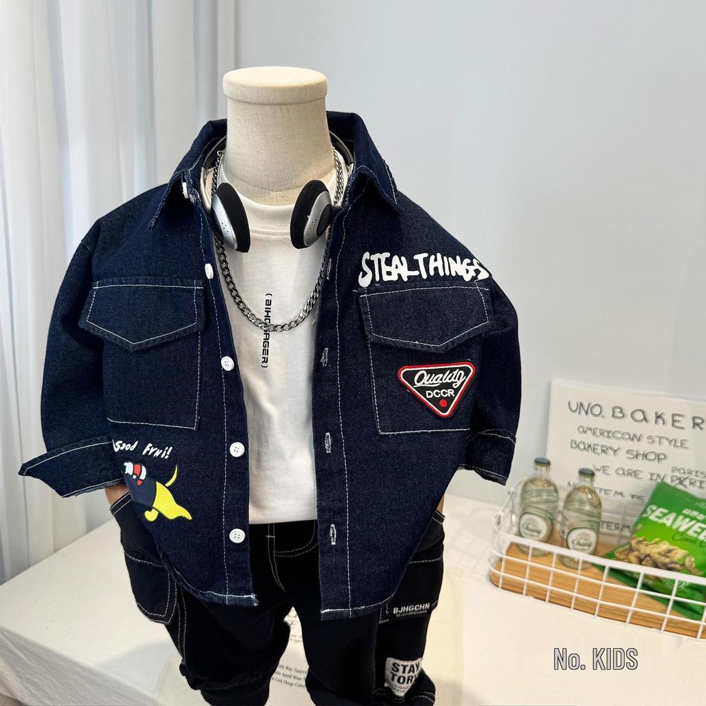Boys' Spring 2026 Cartoon Denim Jacket - Trendy Casual Baby and Kids Korean Style Top