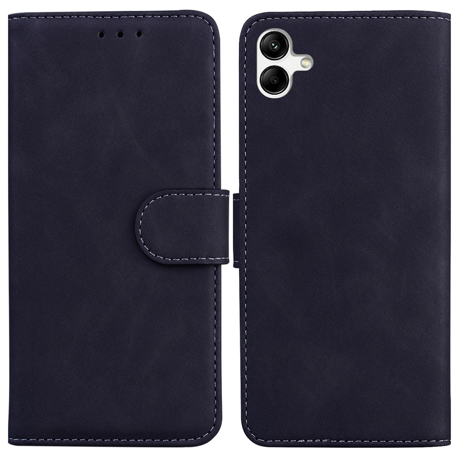 

For Samsung Galaxy A04e 4G/F04 4G/M04 4G Phone Wallet Case Solid Color PU Leather Stand Cover Black