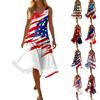 Sleeveless Tank Dress with Asymmetrical Hem Star and Stripe Printed Pattern Lightweight Casual Summer Wear for Women