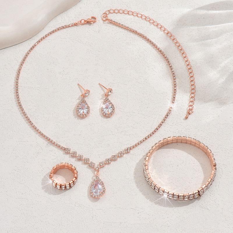 BLINGBAY Smykkesett for kvinner Søtt Romantisk Retro Mote Bryllupstilbehør Rhinestone Øredobber Halskjede Armbånd Sett Jenter Moderne Smykker Gave
