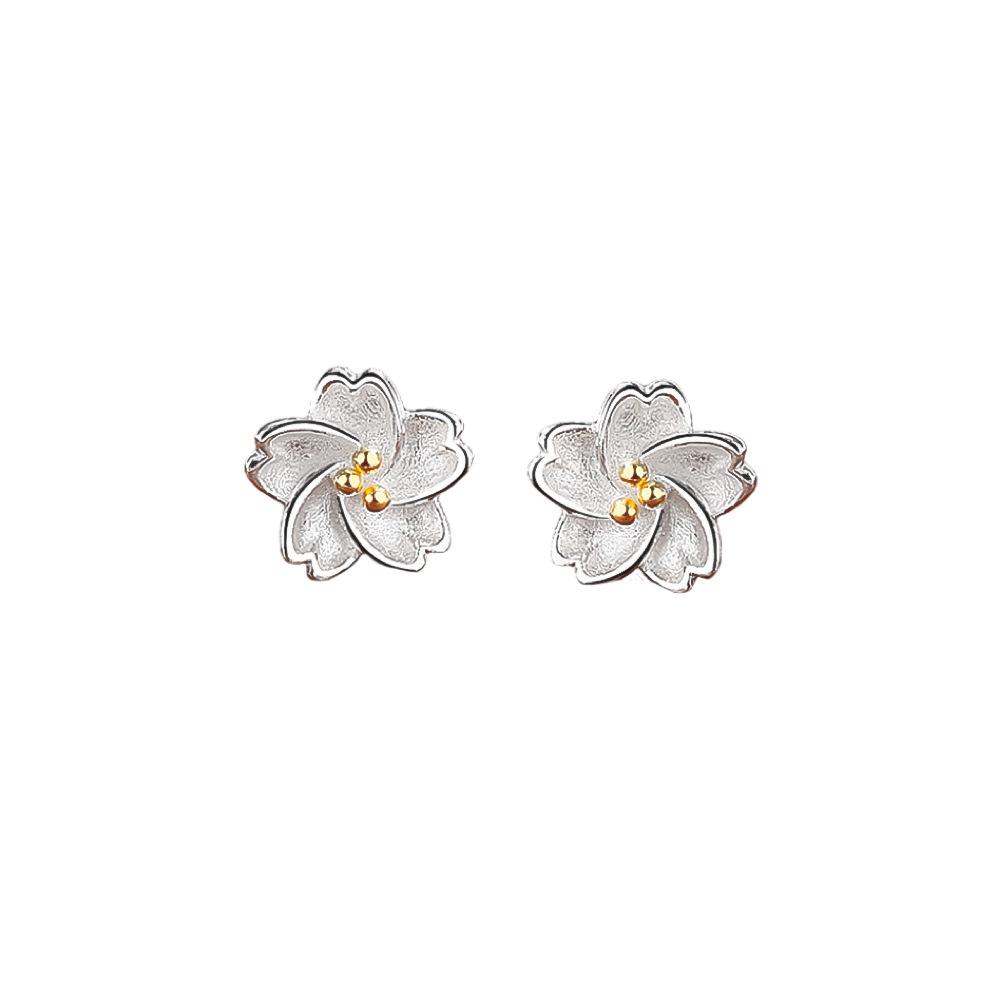 

S999 Sterling Silver Sakura Stud Earrings: Simple Japanese Style, Sweet and Fresh Girlish Flower Design for Women Sterling Silver