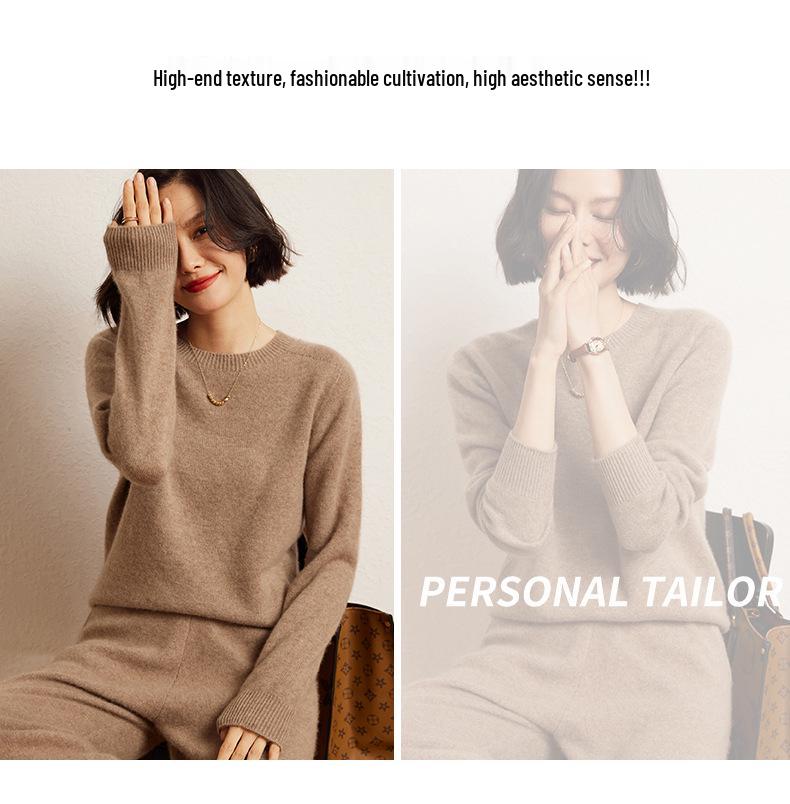 Versatile Cashmere Sweater: Women's Long Sleeve, Round Neck, Comfortable, Loose Fit, Solid Color, Lazy Knit for Autumn and Winter.