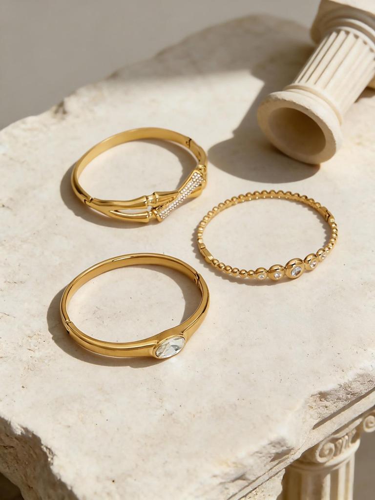 18K Gold-Plated Stainless Steel Zircon Clasp Bracelet - European & American Chic Women's Fashion