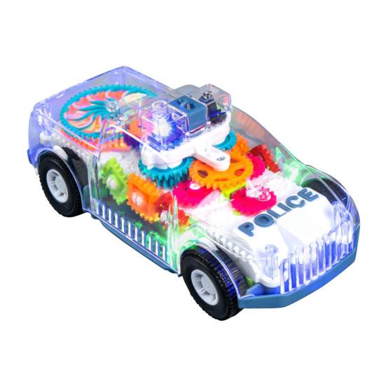 

Светящаяся игрушечная машинка с универсальными колесами, прозрачная модель машинки с цветными светодиодными огнями, вращающиеся шестеренки, музыкальная мини-машинка, сенсорные игрушки для мальчиков 3+ чистый