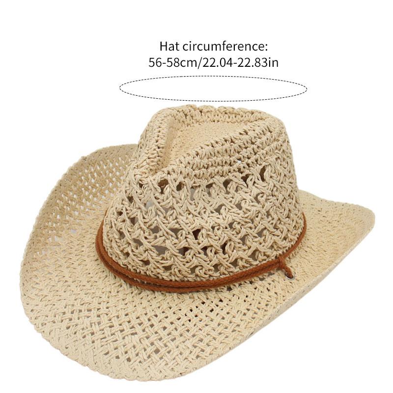 Women's Foldable Straw Western Cowboy Hat Wide Brim Sun Hat Summer Vacation Lightweight Beach Cowgirl Hat