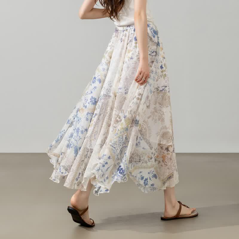 Bohemian Print Chiffon A-Line Skirt