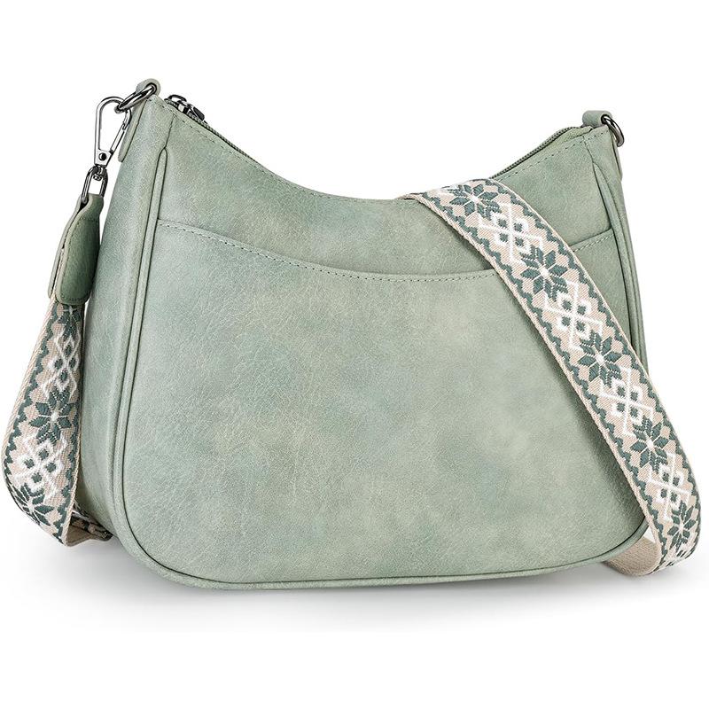 New women's retro PU shoulder bag solid color crescent bag webbing adjustable length messenger bag versatile shoulder bag