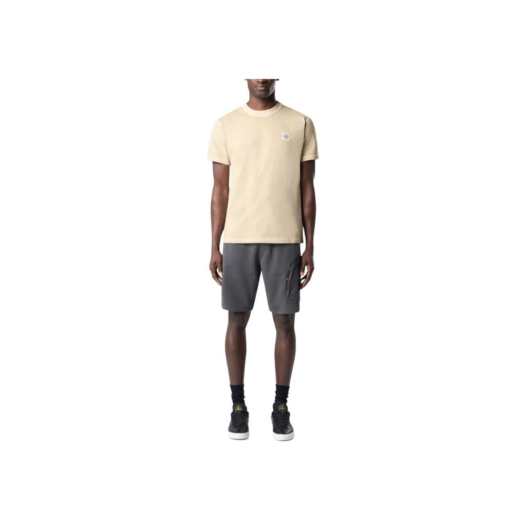 STONE ISLAND Ss25 Compass Patch Design Ribbed Crew Neck Short Sleeve T-Shirt Men Tops Beige K1S152100237-V019A