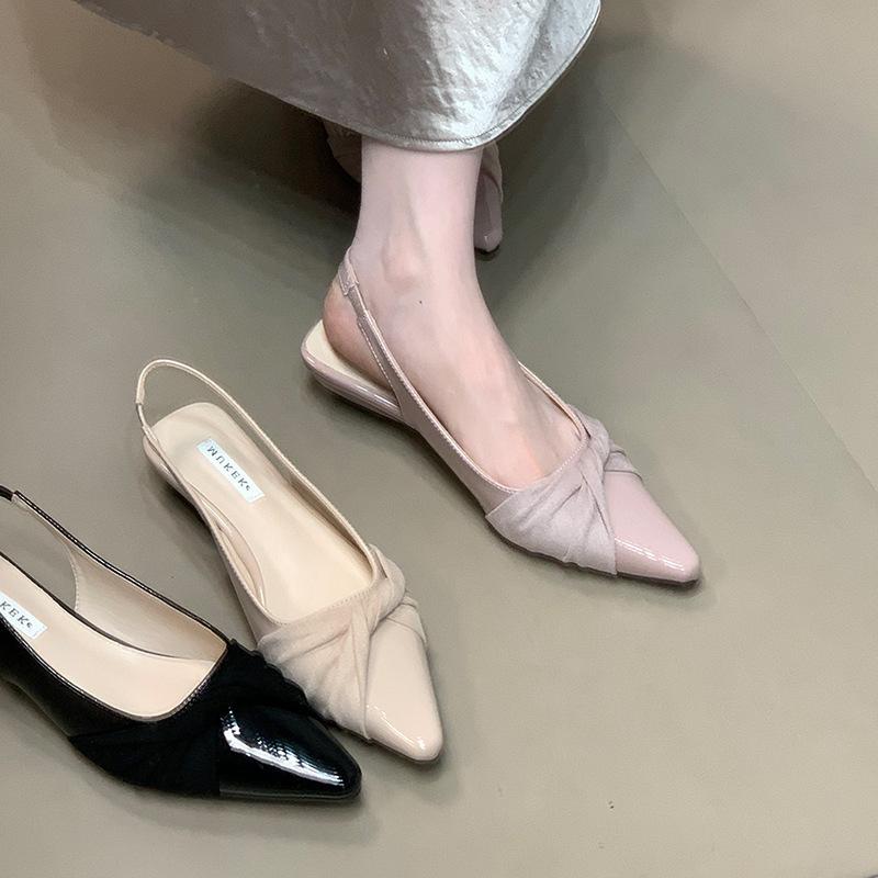 MUKEKe Elegant Solid Color Pointed Head with Skirt Bag Head Sandals Women's 2025 New Celebrity Temperament Rear Strap Single Shoes