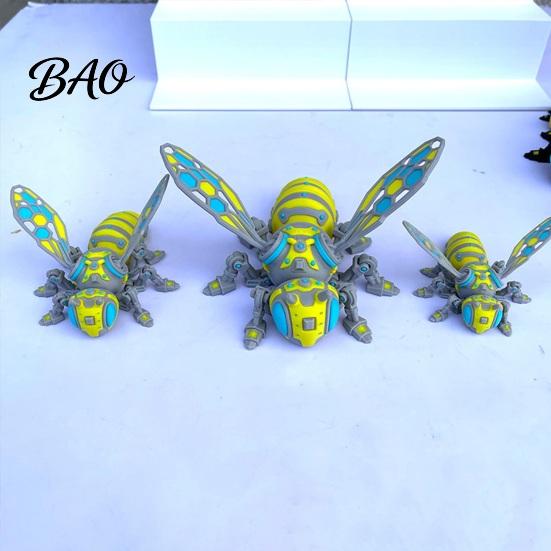 Mechanical Bee Model 3D Printed Figurine, Collectible Cyberpunk Hornet Ornament with Lightweight Figure Movable Joints, Stress Relief Articulated