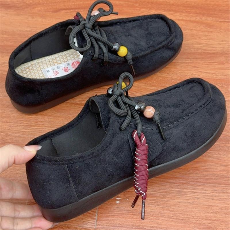 Spring Autumn New Style Old Beijing Cloth Shoes Women Single Shoes Retro Bohemian Slip-On Lazy Bean Shoes round Toe Rubber Sole