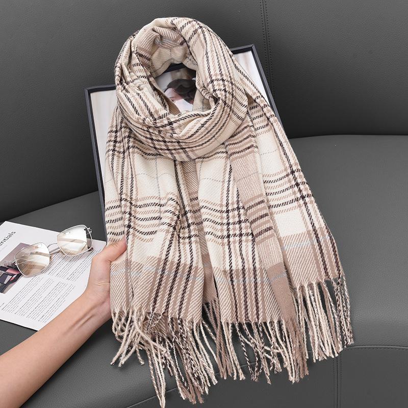 Cashmere Plaid Scarf Women'S Winter Warm Shawl Dual-Purpose Student Soft Retro Scarf