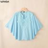 VONDA Summer Women V Neck 3/4 Batwing Sleeve Lace Crochet Casual Loose Blouse
