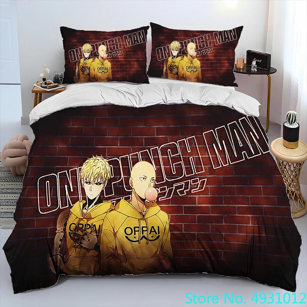 One Punch Man Anime Cartoon Bedding Set Duvet Cover Bed Set Quilt Cover PillowcaseKing Queen Size Bedding Set Kids Gift