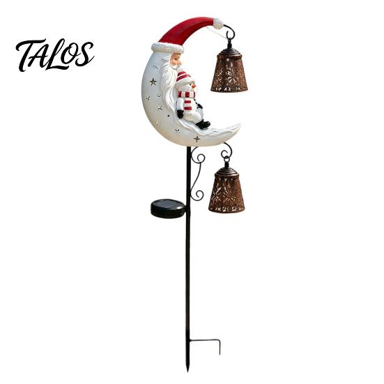 Weather Resistant Garden Path Lights Christmas Solar Stake Light, 3D Resin Santa Snowman Statue Yard Lawn Decor Crescent Moon LED Pathway Light