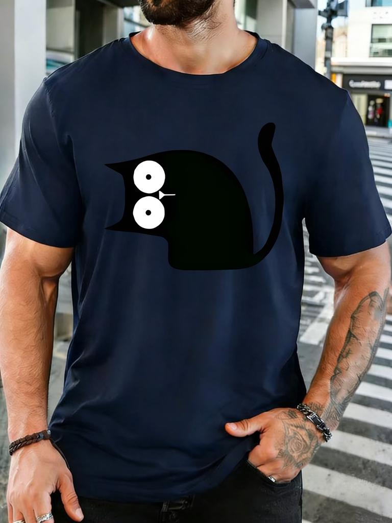 Unisex Crew Neck Tee Minimal Big Eye Black Cat Graphic Print Short Sleeve Top Summer Daily Outdoor Loose Soft Casual Basic Tee Wear