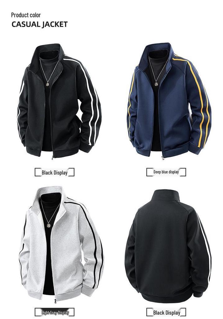 Men's Casual American Style Stand Collar Jacket - Versatile, Loose-Fit Outerwear