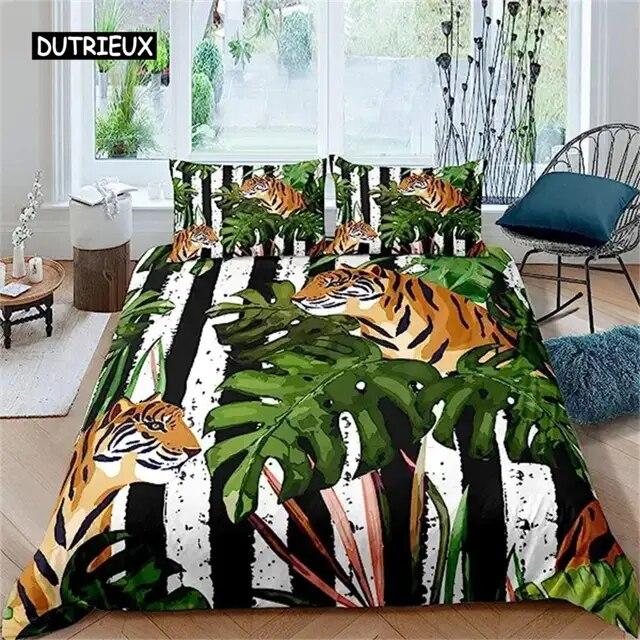 Palm Leaves Duvet Cover Banana Leaves Duvet Cover Hawaiian Tropical Leaves Bedding Set Green Leaves Branches Quilt Cover Women  Three-piece Set
