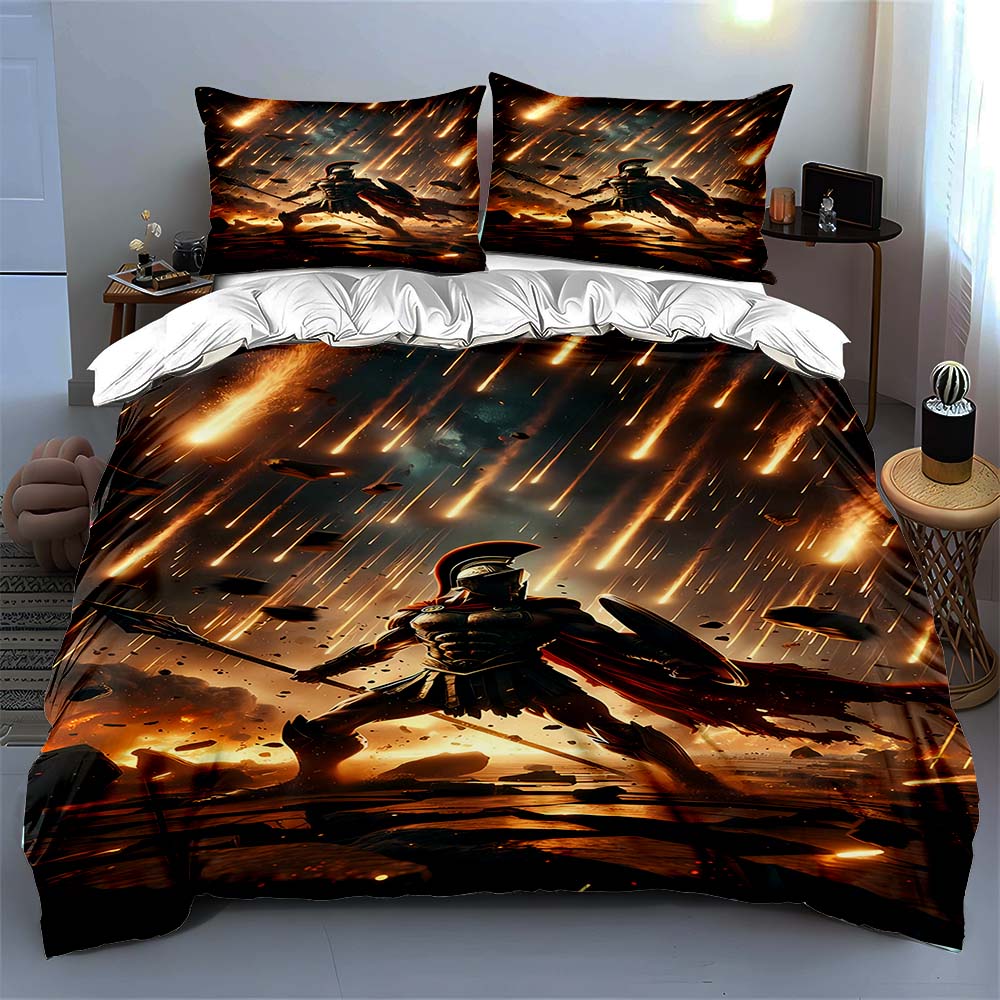 Fiery Warrior Scene Bedding Duvet Cover Sets Duvet Covers Pillowcases Gifts (1 * Duvet Cover 2 * Pillowcases, Without Duvet Insert)