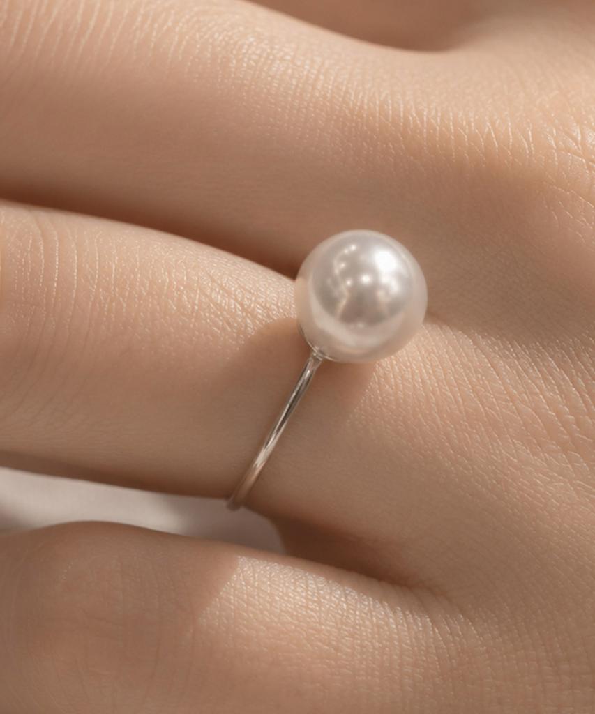 Helene Jewelry 925 Silver Swarovski 9Mm Pearl Miss Ring Silver Thread Ring (Type A)