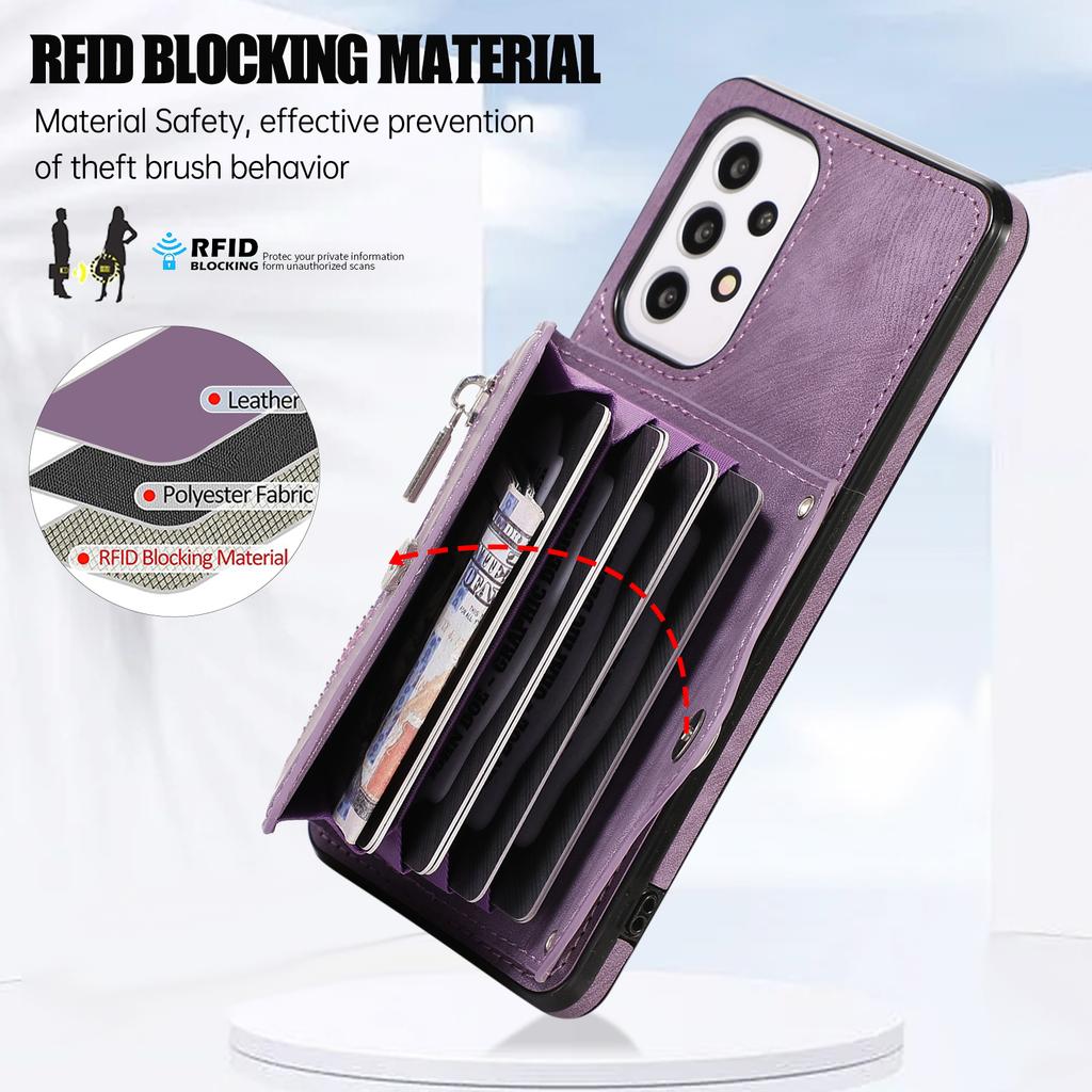 For Samsung Galaxy A53 5G Cell Phone Case RFID Blocking Card Bag Kickstand PU Leather+TPU Cover
