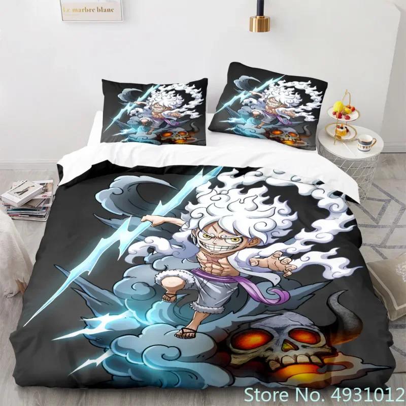 Dětské Chlapecké Anime One Pieces Povlečení Nika Luffy Gear 5 Povlak na přikrývku Povlak na polštář Sada povlaků na přikrývku Jednolůžko Queen King Velikost