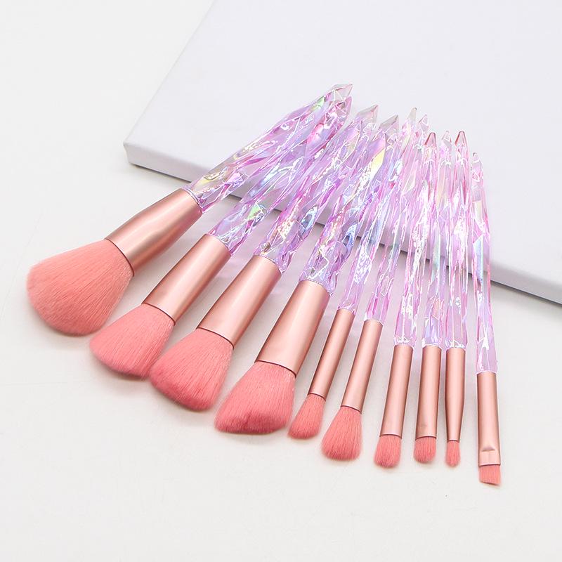 10-Piece Diamond Crystal Makeup Brush Set with Acrylic Handles