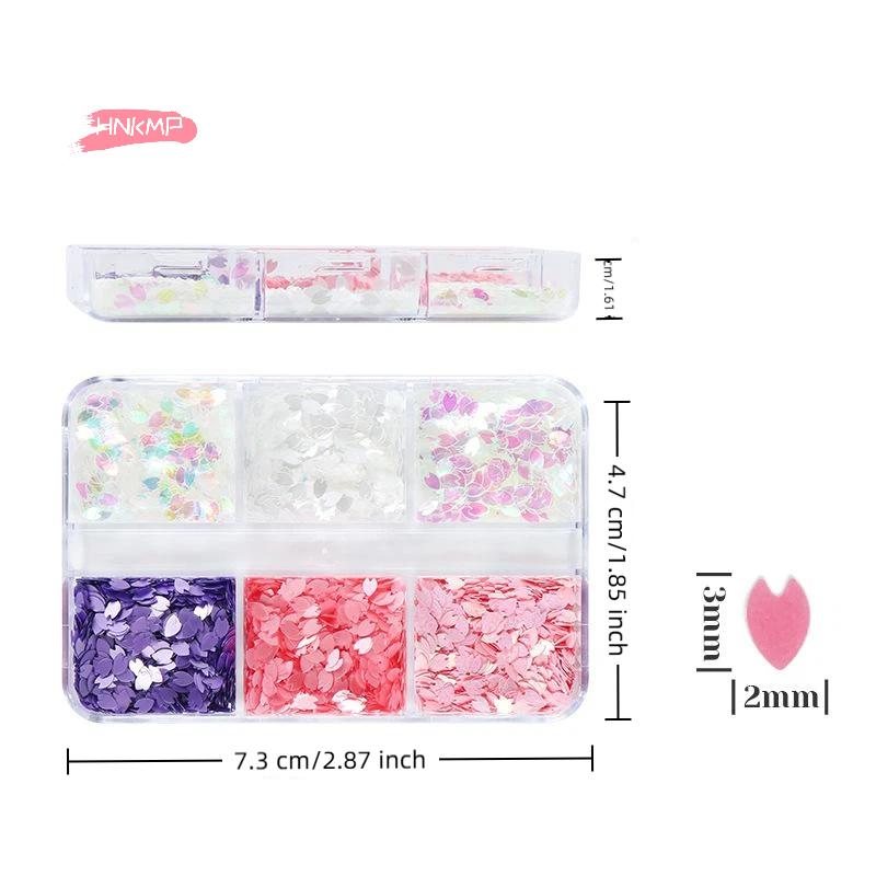 6 Fächer Kirschblüten Glitzer Aufkleber Nagel Pailletten Schimmernde Blütenblatt Chips Frühling Holografische Dekor Flocken Bunte Deko