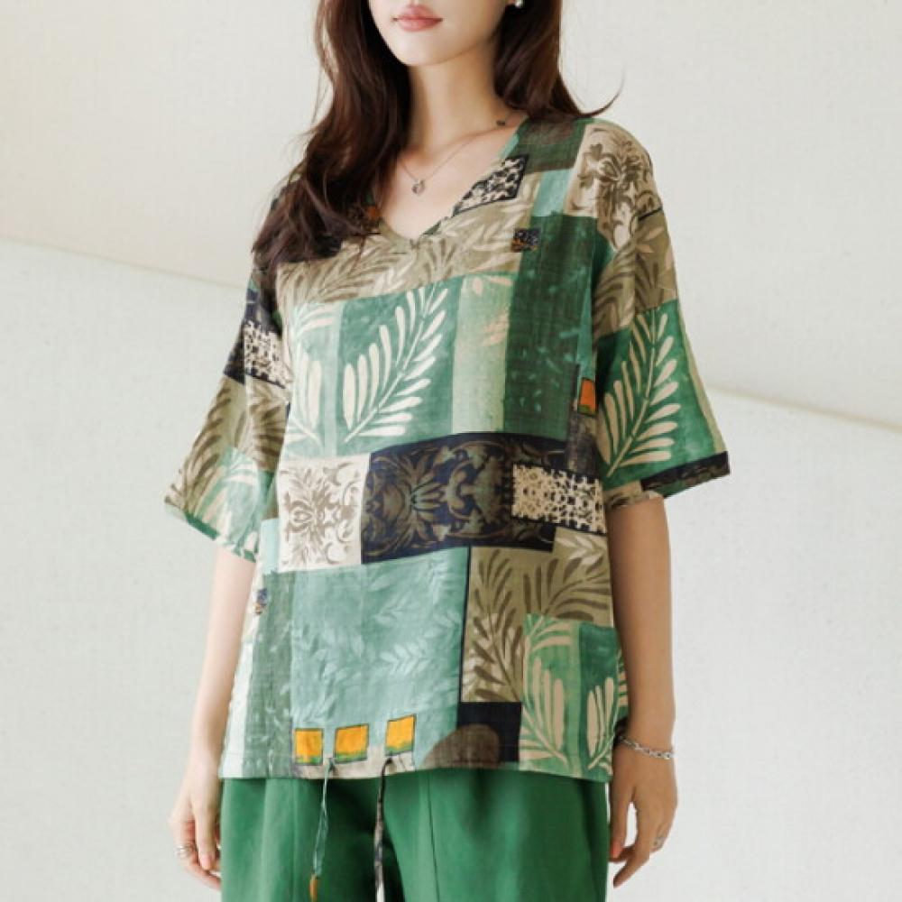 Dedra V Neck Leaf T shirT   88size  Tbe3376