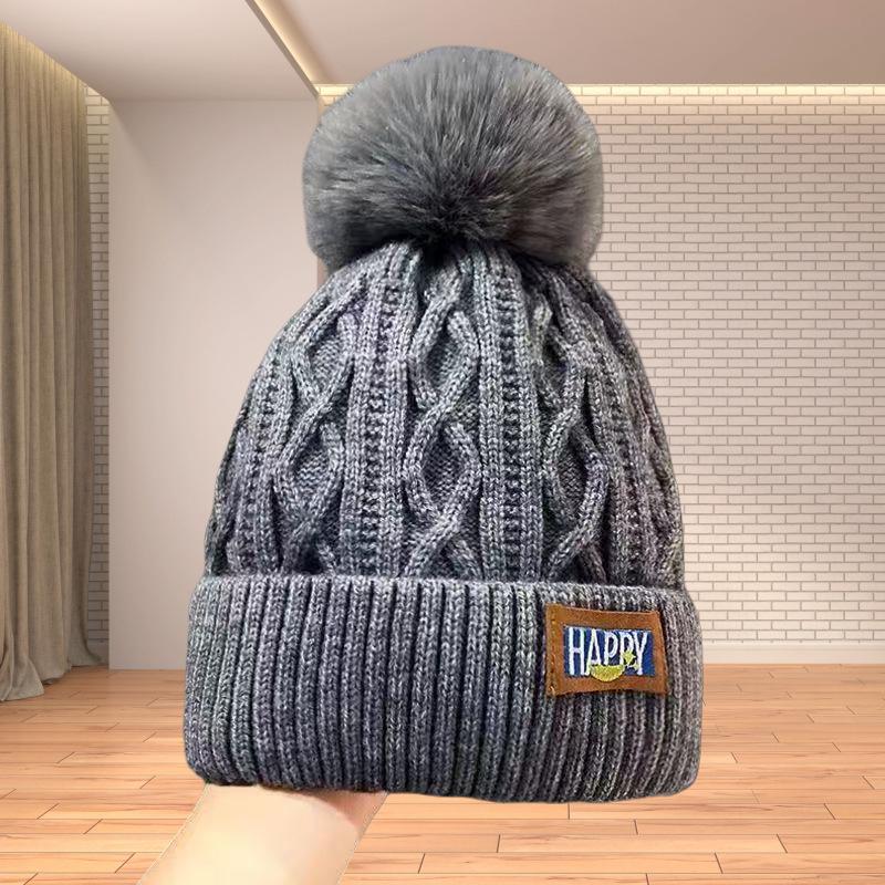 

Женская зимняя бархатная вязаная шапка с помпоном - Модный корейский стиль, Теплая и универсальная, Толстый шерстяной дизайн, защищающий от холода серый
