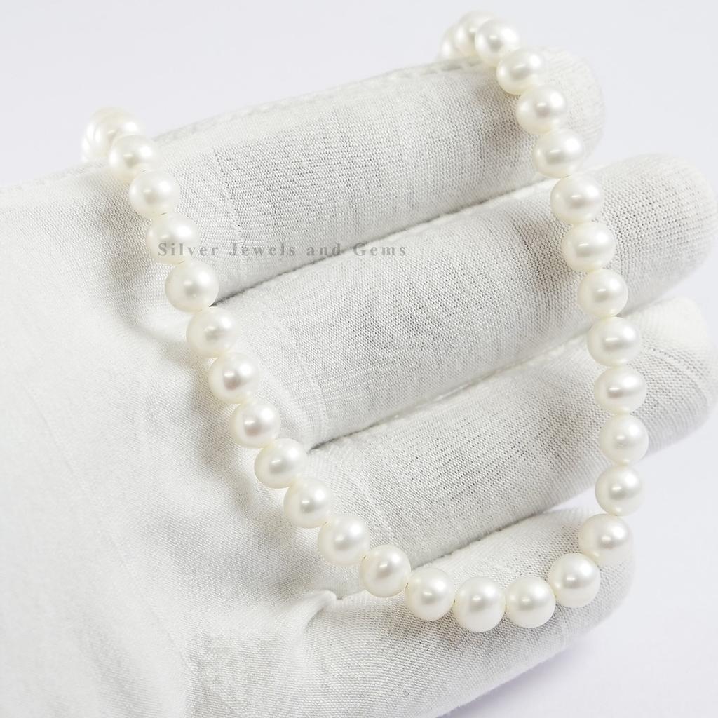 Freshwater Pearl Choker Necklace: 7mm Round, Sterling Silver Necklace