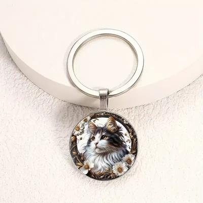 Round Glass Alloy Keychain Pendant Durable Metal Key Ring Accessory for Keys Bags and Everyday Use with Smooth Surface and Compact Design