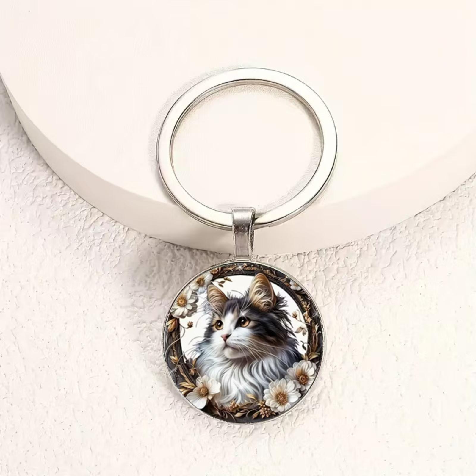 

Round glass alloy keychain pendant One Size