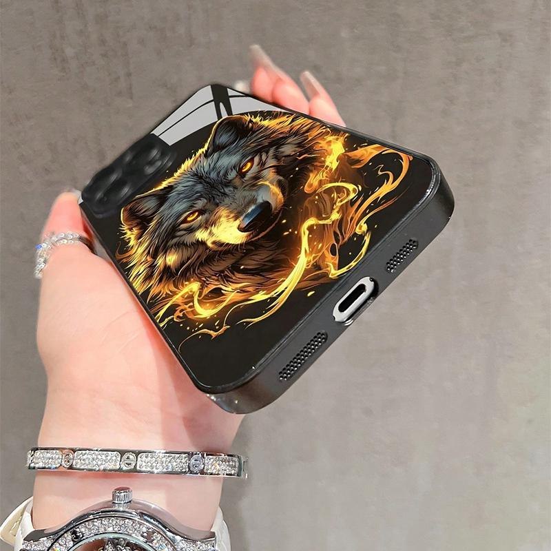 Cool Red Fierce Wolf King Graphic Tempered Glass Phone Case For iPhone 16 15 14 13 12 11 17 Pro Max 16E 7 8 Plus XR XS X Cover