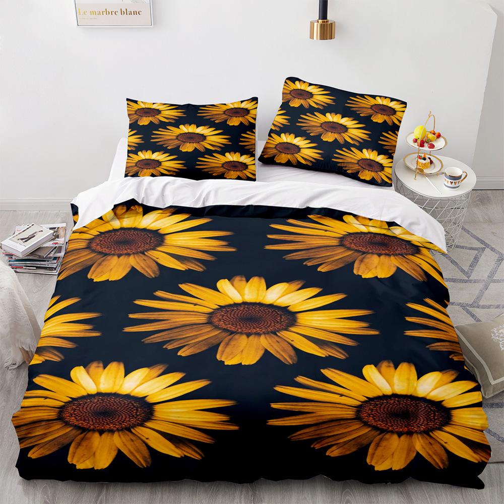 Sunflower Duvet Cover Set Yellow Flowers Green Leaves Cloud Tree King Queen Full Size for Boys Girls Teens Polyester Bedding Set