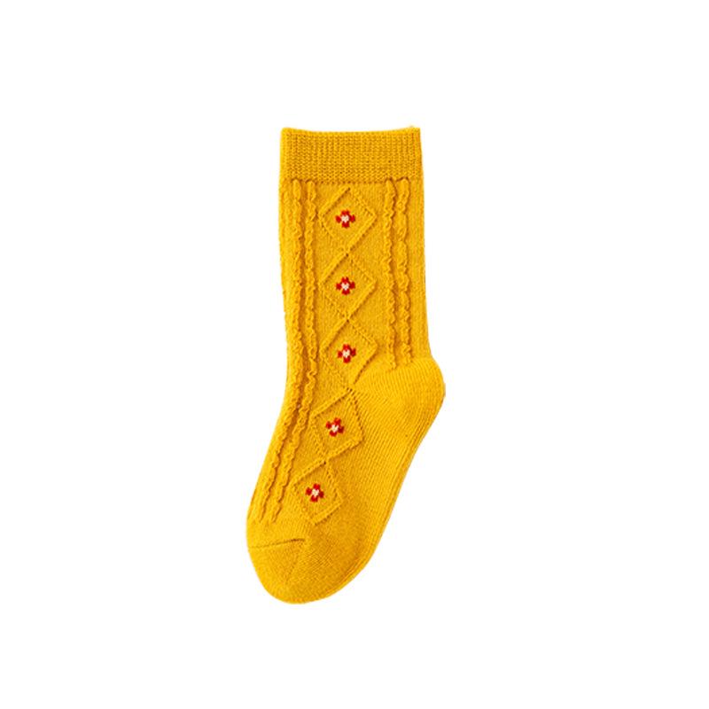 Yellow Girls' Mid-Calf Cotton Socks for Spring, Autumn, and Winter – Sports Style