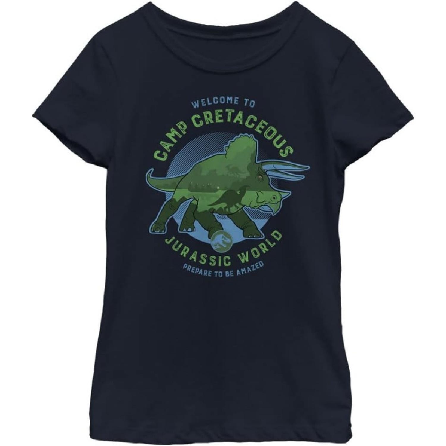 Jurassic World_ Camp Cretaceous Girl s Amazing Dinosaur T-Shirt, Navy, Medium S