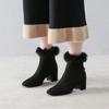 Winter Comfortable White Black Women Ankle Boots Rabbit Fur  Heels Lady Casual Shoes