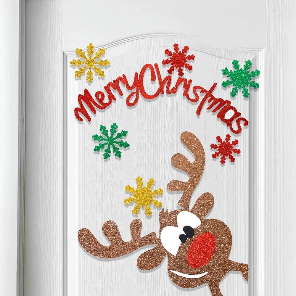Large Snowman Reindeer Santa Stickers Christmas Door Stickers Decor for Refrigerator Wall Window Christmas Door Decorations