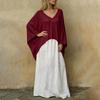 Women's Color V-Neck Long Sleeve Cape Top and Loose Fit Dress Two-Piece Set