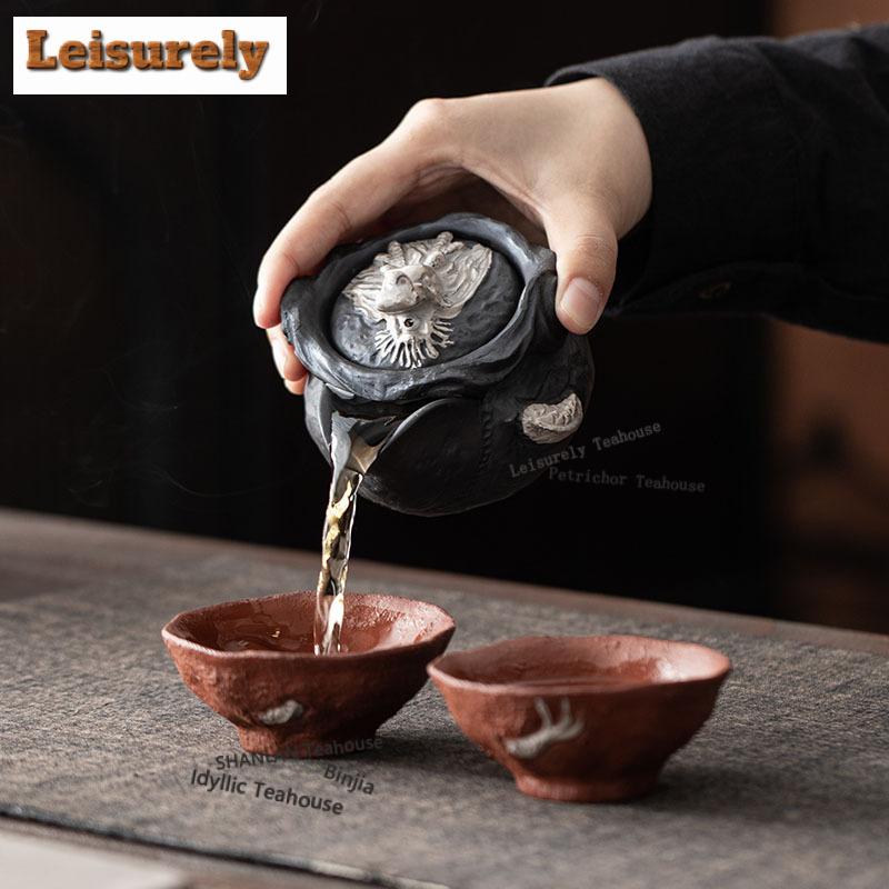 Auspicious Dragon Zisha Handheld Tea Set Complete Set Antique Tea Ceremony Set Teapot And Tea Cup Set Teaset Supplies Craft Gift