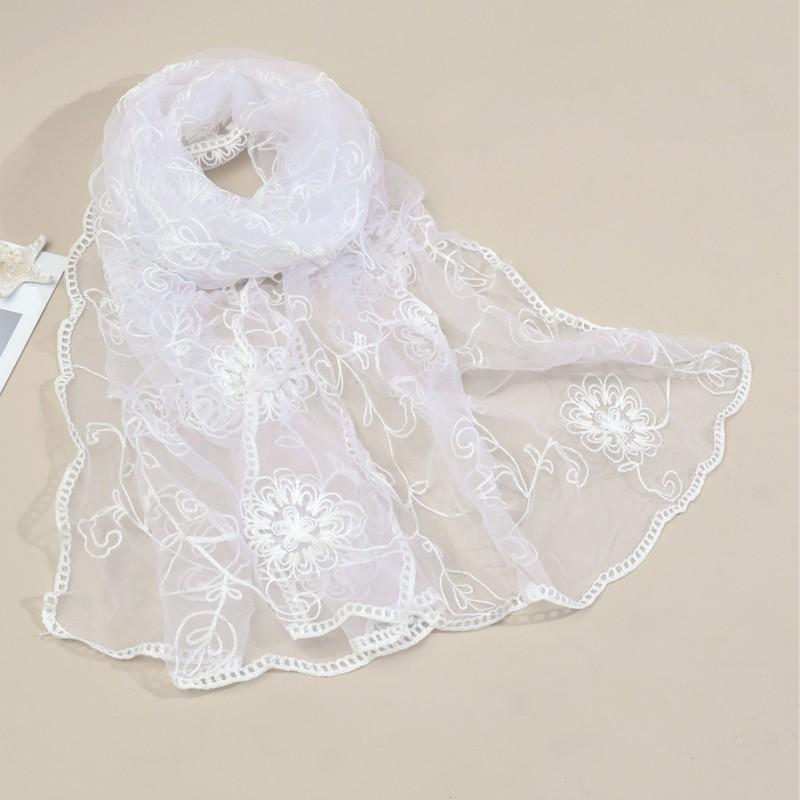 Lightweight Floral Embroidered Scarf Women - Soft Knitted Wrap Shawl UV Protection Stylish Accessory 2025