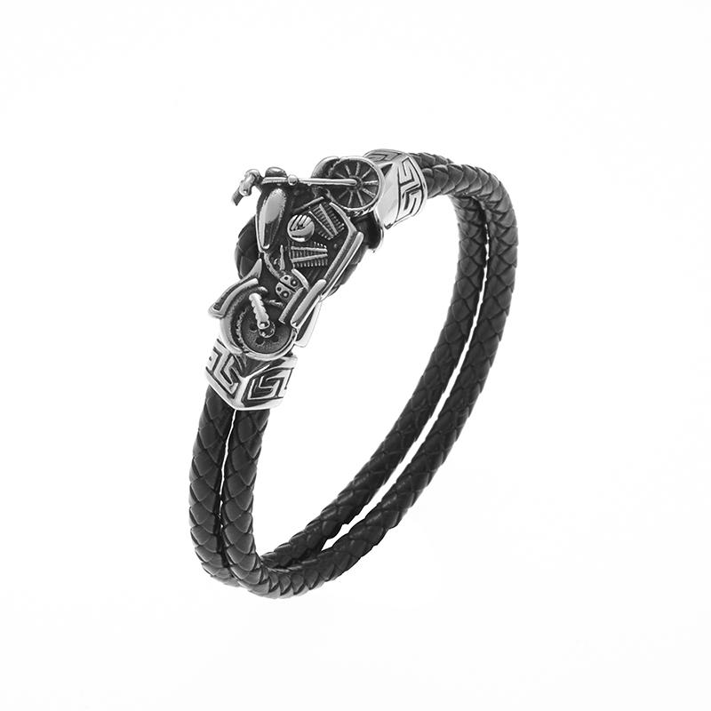 Double Layer Punk Brown Braided Leather Bracelet for Men with Metal Magnetic Clasp Stylish Business Bracelet Jewelry Gift