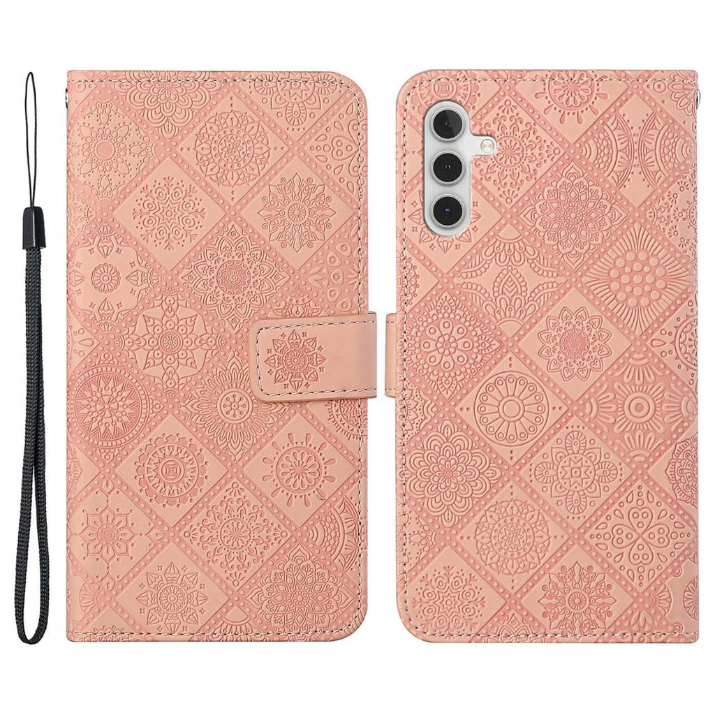 For Samsung Galaxy A35 5G Cell Phone Case Imprinted Ethnic Flower Leather Wallet Stand Cover