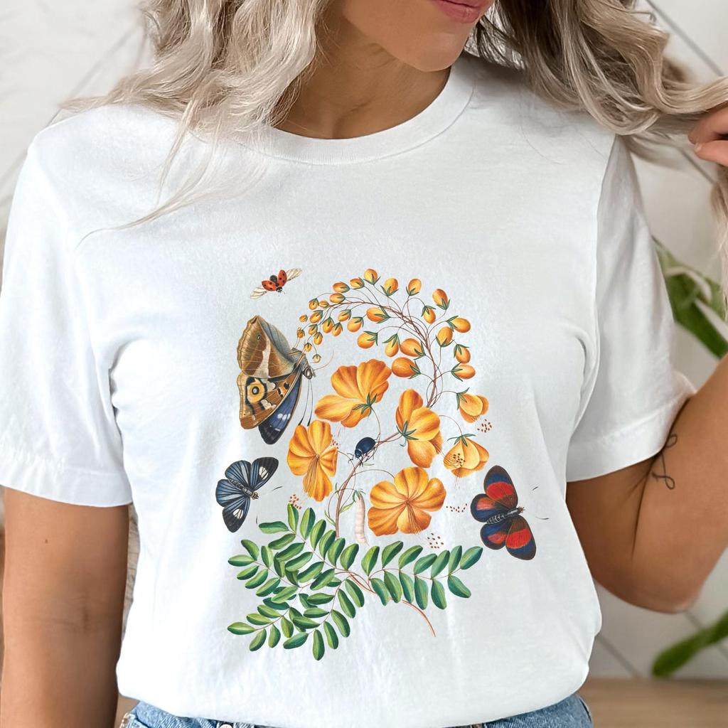 Vintage Plants & Butterflies Tee Shirt, Nature Retro Illustration shirt, Butterfly and Moth Shirt, Gift T-shirt Nature, Cottagecore T-shirt